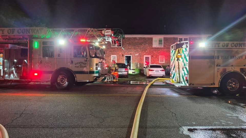 3 taken to hospital after building fire in Conway