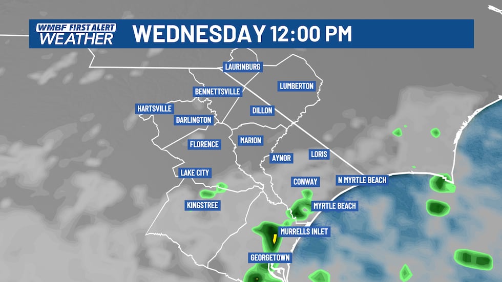 A stray shower remains possible with the leftover front, but it's a smaller chance today.
