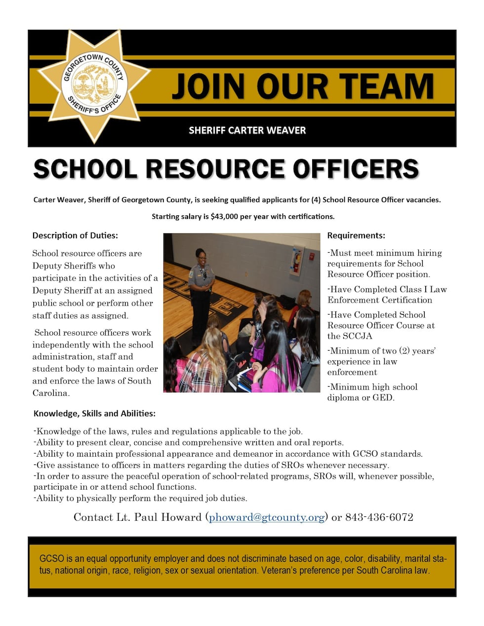 County Sheriff’s Office looking to fill school resource