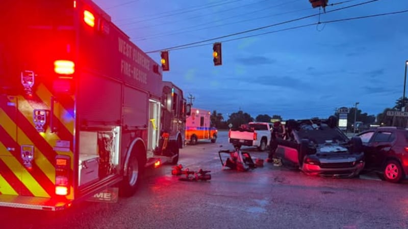 1 person entrapped in a 3-car crash in West Florence