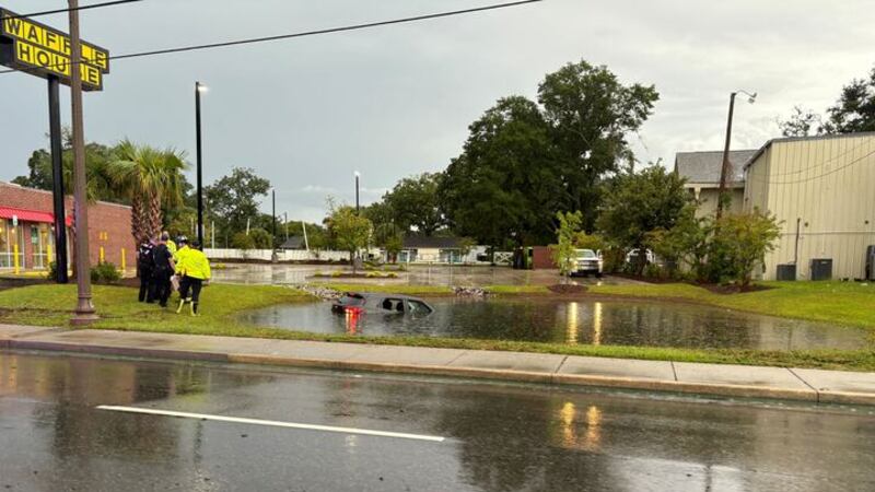 Car in pond