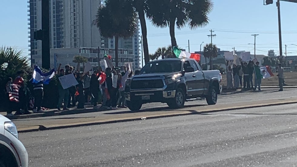 Protestors gathered in Myrtle Beach on Monday to rally against President Donald Trump’s...
