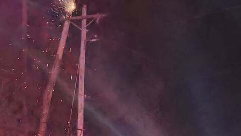 Tree breaks onto power lines, blocks lanes on South Highway 701