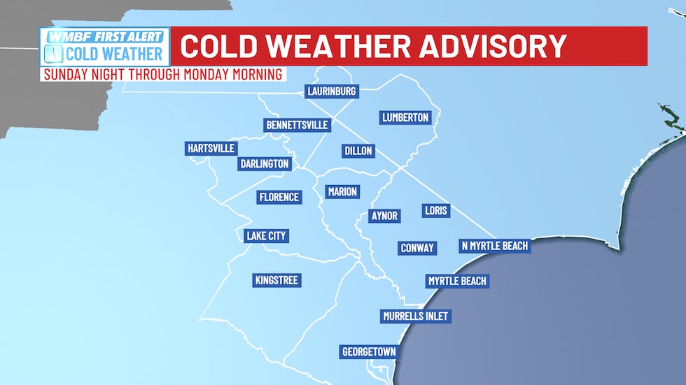 We're giving you the First Alert to a COLD WEATHER ADVISORY for tonight and into Monday morning.