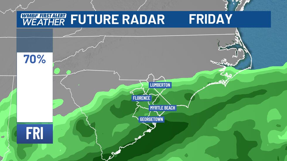 Rain chances increase LATE Thursday and continue through the day on Friday. Friday is gloomy...