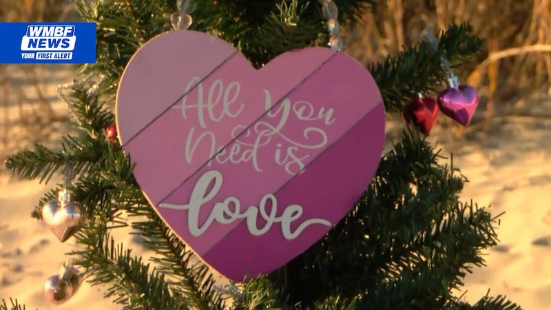 A Christmas tree placed on the beach is spreading love and bringing the community together.